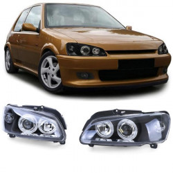 Číre predné svetlá Angel Eyes čierna pre Peugeot 106 Facelift 96-03