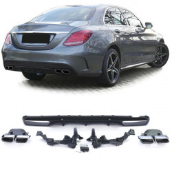 Zadný difúzor so 4 koncovkami čierna lesklá pre Mercedes C Class W205 14-18