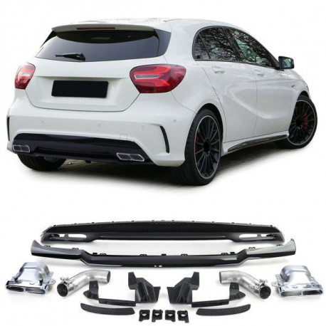 Body kit a vizuálne doplnky Zadný difúzor s koncovkami výfuku chrom pre Mercedes A Class W176 12-18 | race-shop.sk