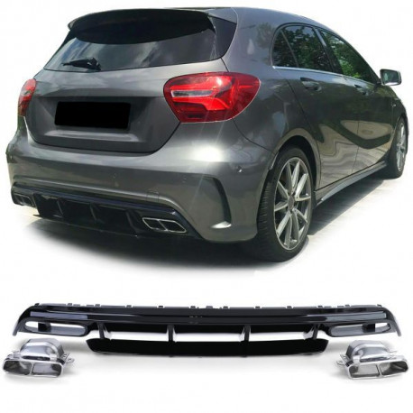 Body kit a vizuálne doplnky RACES zadný difúzor (Sport) pre Mercedes A Class W176 from 15, chróm | race-shop.sk