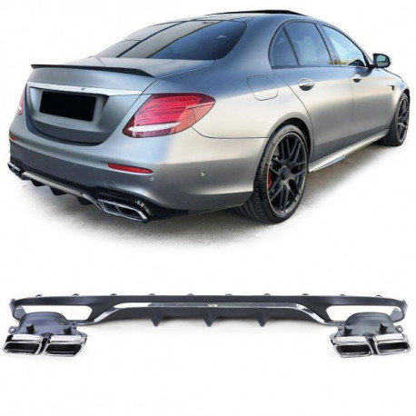 Body kit a vizuálne doplnky RACES zadný difúzor (Sport) pre Mercedes E Class W213 without AMG Line, chróm | race-shop.sk