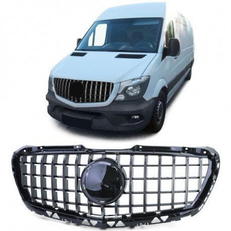 Body kit a vizuálne doplnky Čierna lesklá chróm maska chladiča sport pre Mercedes Sprinter W906 facelift 13-18 | race-shop.sk
