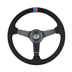 3 ramenný športový volant NRG M3-Style, 350mm, alcantara, 38mm odsadenie, čierna/modrá