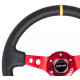 Volanty NRG 3-ramenný zosilnený kožený volant s otvormi, (350mm), čierna/červená/žltá | race-shop.sk