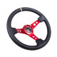 Volanty NRG 3-ramenný zosilnený kožený volant s otvormi, (350mm), čierna/červená/žltá | race-shop.sk