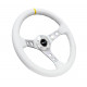 Volanty NRG 3-ramenný zosilnený kožený volant s otvormi, (350mm), biela/strieborná/žltá | race-shop.sk