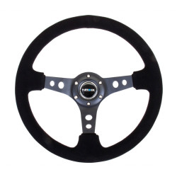 3 ramenný športový volant NRG, 350mm, semiš, dierované ramená, 75mm odsadenie, čierna