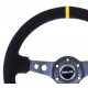 Volanty 3 ramenný športový volant NRG, 350mm, semiš, dierované ramená, 75mm odsadenie, čierna/žltá | race-shop.sk