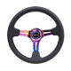 Volanty NRG 3-ramenný zosilnený kožený volant so zárezmi, (350mm), čierna/neochrom | race-shop.sk