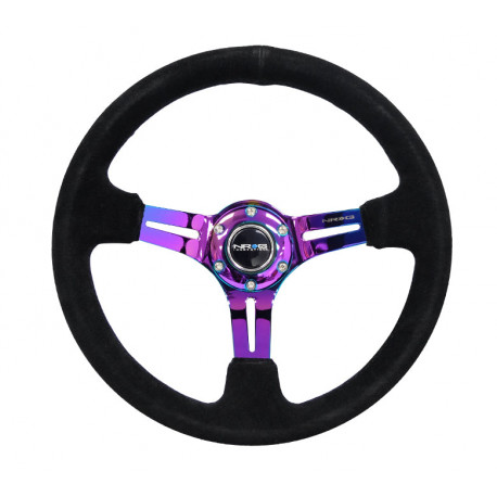 Volanty NRG 3-ramenný zosilnený polosilný volant so zárezmi, (350mm), čierna/neochrom | race-shop.sk