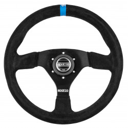 3 ramenný športový volant Sparco R383 LOGO, 330mm, semiš, 39mm odsadenie, čierna/modrá