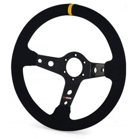 Volanty 3 ramenný športový volant RRS Carbon, 350mm, semiš, 90mm odsadenie, čierna/karbón/žltá | race-shop.sk