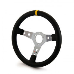 3 ramenný športový volant RRS Monte Carlo F65, 350mm, koža, 65mm odsadenie, čierna/strieborná/žltá