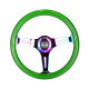 3 ramenný športový volant NRG Classic, 350mm, drevo, 38mm odsadenie, zelená/neon