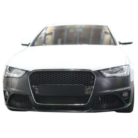 Body kit a vizuálne doplnky Predný nárazník + Maska Chrómovo-čierna Audi A4 B8 13-16 RS4 Style | race-shop.sk
