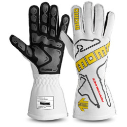MOMO PERFORMANCE racing gloves with FIA homologation (external stitching), white