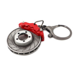Kovová kľúčenka s kotúčovou brzdou - strieborno/červená
