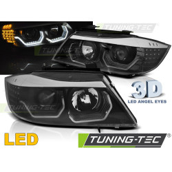 SVETLOMETY ANGEL EYES LED 3D ČIERNE pre BMW E90/E91 05-08