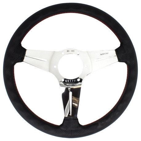 Volanty 3 ramenný športový volant Nardi Deep Corn, 350mm, koža, 75mm odsadenie, čierna/chrómová | race-shop.sk