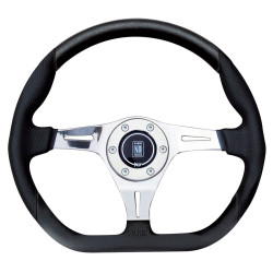 3 ramenný športový volant Nardi Kallista, 350mm, koža, bez odsadenia, čierna/chrómová