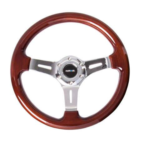 Volanty NRG 3-ramenný mahagónový volant Classic Cherry Wood (330mm), chrómový | race-shop.sk