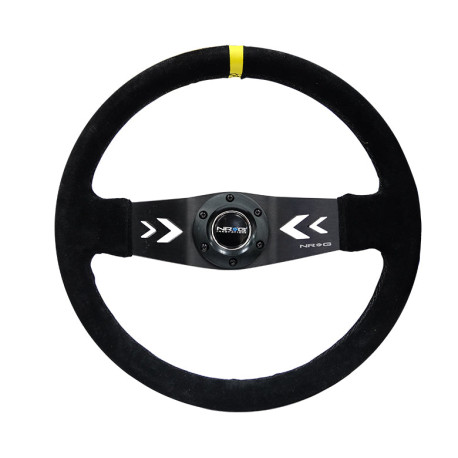Volanty NRG 2-ramenný semišový volant (350mm), žltý pásik | race-shop.sk
