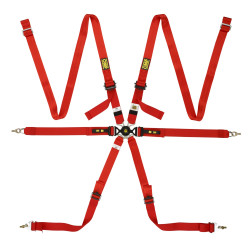 FIA 6 bodové športové bezpečnostné pásy OMP ONE VERSA ENDURANCE 2" (50mm), červená