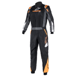 FIA pretekárska kombinéza ALPINESTARS Atom, čierna/antracitová/oranžová/fluo