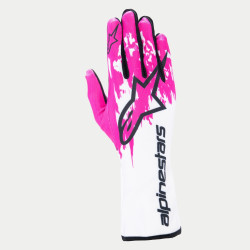 FIA kartingové rukavice Alpinestars Tech-1 K V3 (vonkajšie šitie), biela/fuchsiová/čierna