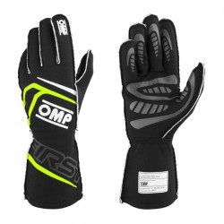 FIA pretekárske rukavice OMP FIRST (vonkajšie šitie), čierna/fluo žltá