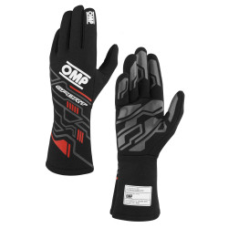 FIA pretekárske rukavice OMP SPORT (vnútorné šitie), čierna/červená