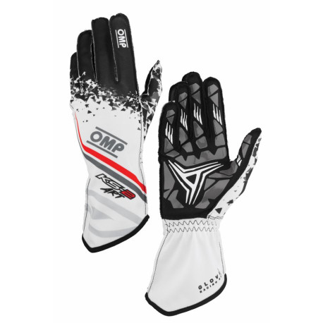Rukavice Závodné rukavice OMP KS-2 ART my2025 (vonkajšie šitie) biela/čierna/červená | race-shop.sk