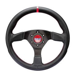 3 ramenný športový volant Sparco R383 CHAMPION, 330mm, koža, 39mm odsadenie, čierna/červená