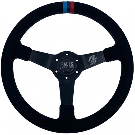 Bazár 3 ramenný športový volant RACES MOTORSPORT, 350mm, semiš, 65mm odsadenie POŠKODENÉ | race-shop.sk