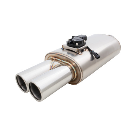 Univerzálne tlmiče s klapkou Varex exhaust valve muffler 5.5"x9.5"x15" Flanged Inlet 2.5", Twin Double-Wall Tip 3" | race-shop.sk