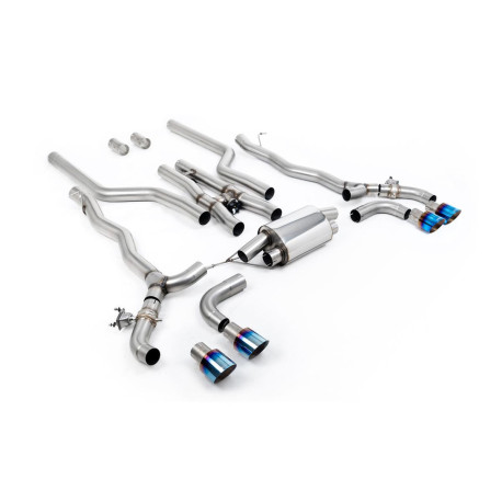Výfukové systémy Milltek Milltek Cat-back exhaust for BMW M5 (F90) 4.4l Twin Turbo (GPF) 2020-2021 - Quad burnt/blue titanium tips | race-shop.sk