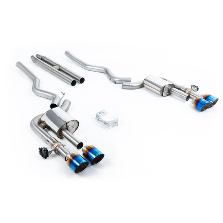 Výfukové systémy Milltek Milltek Cat-back exhaust (loudest) valved for Ford Mustang 5.0 V8 Dark Horse (non-GPF) 2024+ - Burnt/blue titanium tips | race-shop.sk