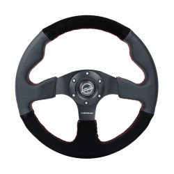 3 ramenný športový volant NRG RACE, 320mm, semiš, sploštený spodok, 25mm odsadenie, čierna/sivá POŠKODENÉ