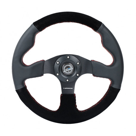 Bazár 3 ramenný športový volant NRG RACE, 320mm, semiš, sploštený spodok, 25mm odsadenie, čierna/sivá POŠKODENÉ | race-shop.sk