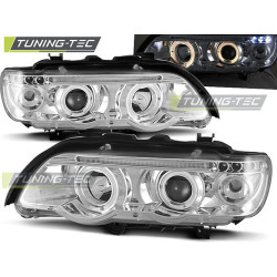 TUNING-TEC predné svetlá (Angel Eyes) pre BMW X5 E53 09.99-10.03 (H1), chróm
