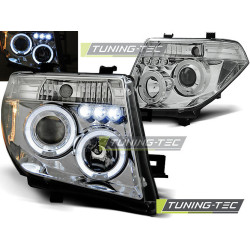 TUNING-TEC predné svetlá (Angel Eyes) pre NISSAN NAVARA D40/PATHFINDER 05-10 (H1, bez homologizácie), chróm