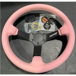 3 spoke steering wheel RACES Colore, 350mm, microfiber suede, 90mm offset, pink