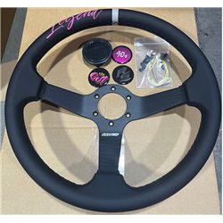3 spoke steering wheel RACES Legend, 350mm, nappa microfiber, 70mm offset, black/light grey