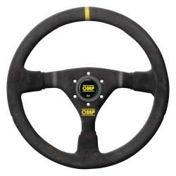3 ramenný športový volant OMP WRC, 350mm, semiš, 70mm odsadenie, čierna/žltá