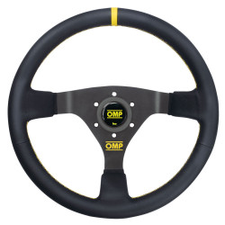 3 ramenný športový volant OMP WRC, 350mm, koža, 70mm odsadenie, čierna/žltá