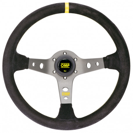 Volanty 3 ramenný športový volant OMP Corsica, 350mm, semiš, 95mm odsadenie, čierna/žltá/strieborná | race-shop.sk