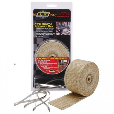Izolačné pásky na výfuk Termo izolačná páska na zvody a výfuk DEI - 5 cm x 7,5 m Tan + sťahovacie pásky | race-shop.sk