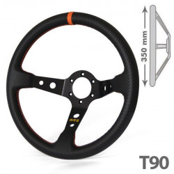 3 ramenný športový volant RRS Carbon 90, 350mm, karbón, hrúbka 32/28mm, 90mm odsadenie, karbón/čierna/oranžová
