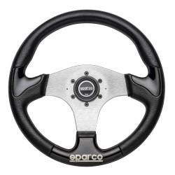 3 ramenný športový volant Sparco P222, 345mm, koža, 30mm odsadenie, čierna/strieborná