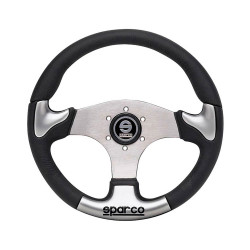3 ramenný športový volant Sparco P222, 345mm, koža, strieborné vsadky, 30mm odsadenie, čierna/strieborná